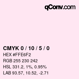 カラーコード: CMYK 0 / 10 / 5 / 0 | qconv.com