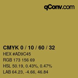カラーコード: CMYK 0 / 10 / 60 / 32 | qconv.com