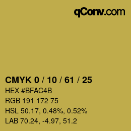 カラーコード: CMYK 0 / 10 / 61 / 25 | qconv.com