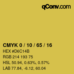 カラーコード: CMYK 0 / 10 / 65 / 16 | qconv.com