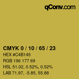 カラーコード: CMYK 0 / 10 / 65 / 23 | qconv.com