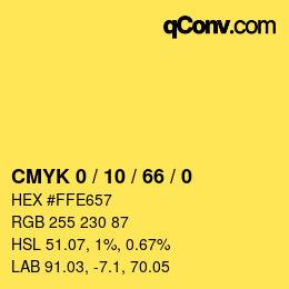 カラーコード: CMYK 0 / 10 / 66 / 0 | qconv.com