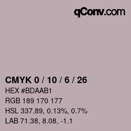 カラーコード: CMYK 0 / 10 / 6 / 26 | qconv.com