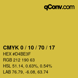 カラーコード: CMYK 0 / 10 / 70 / 17 | qconv.com