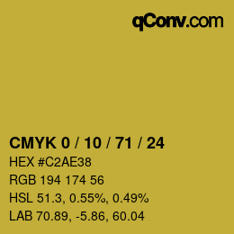 カラーコード: CMYK 0 / 10 / 71 / 24 | qconv.com