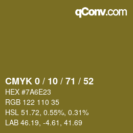 Farbcode: CMYK 0 / 10 / 71 / 52 | qconv.com