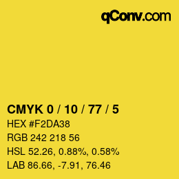 カラーコード: CMYK 0 / 10 / 77 / 5 | qconv.com