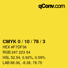 Color code: CMYK 0 / 10 / 78 / 3 | qconv.com