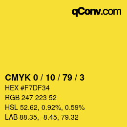颜色代码: CMYK 0 / 10 / 79 / 3 | qconv.com