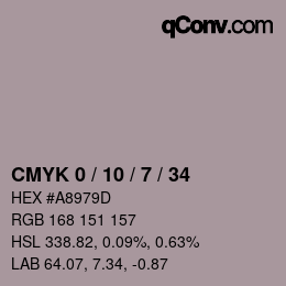 カラーコード: CMYK 0 / 10 / 7 / 34 | qconv.com