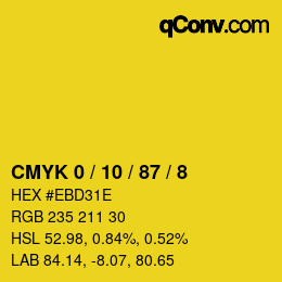 カラーコード: CMYK 0 / 10 / 87 / 8 | qconv.com