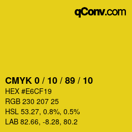カラーコード: CMYK 0 / 10 / 89 / 10 | qconv.com