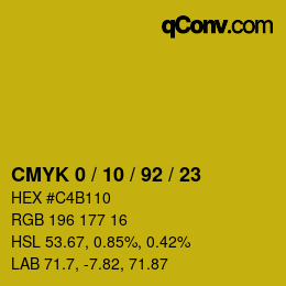 カラーコード: CMYK 0 / 10 / 92 / 23 | qconv.com