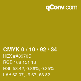 カラーコード: CMYK 0 / 10 / 92 / 34 | qconv.com