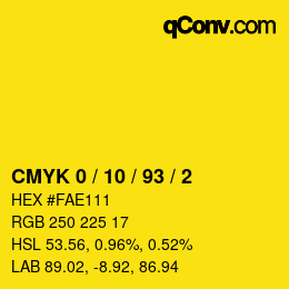 颜色代码: CMYK 0 / 10 / 93 / 2 | qconv.com