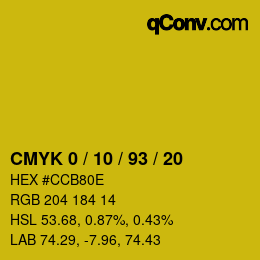 カラーコード: CMYK 0 / 10 / 93 / 20 | qconv.com
