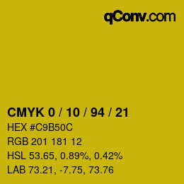カラーコード: CMYK 0 / 10 / 94 / 21 | qconv.com