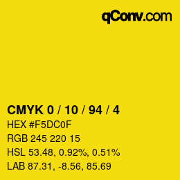 Farbcode: CMYK 0 / 10 / 94 / 4 | qconv.com