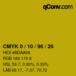 カラーコード: CMYK 0 / 10 / 96 / 26 | qconv.com