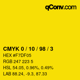 Color code: CMYK 0 / 10 / 98 / 3 | qconv.com