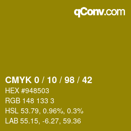 カラーコード: CMYK 0 / 10 / 98 / 42 | qconv.com