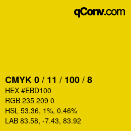 カラーコード: CMYK 0 / 11 / 100 / 8 | qconv.com