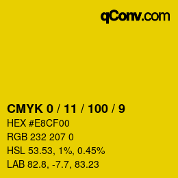 カラーコード: CMYK 0 / 11 / 100 / 9 | qconv.com