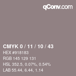 カラーコード: CMYK 0 / 11 / 10 / 43 | qconv.com