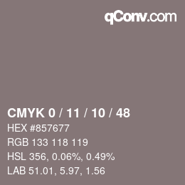 カラーコード: CMYK 0 / 11 / 10 / 48 | qconv.com
