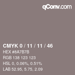 カラーコード: CMYK 0 / 11 / 11 / 46 | qconv.com