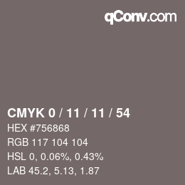 カラーコード: CMYK 0 / 11 / 11 / 54 | qconv.com