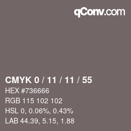 カラーコード: CMYK 0 / 11 / 11 / 55 | qconv.com