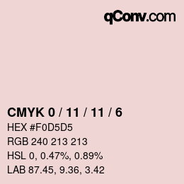 カラーコード: CMYK 0 / 11 / 11 / 6 | qconv.com