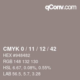 カラーコード: CMYK 0 / 11 / 12 / 42 | qconv.com