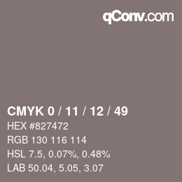 Code couleur: CMYK 0 / 11 / 12 / 49 | qconv.com