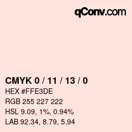 カラーコード: CMYK 0 / 11 / 13 / 0 | qconv.com