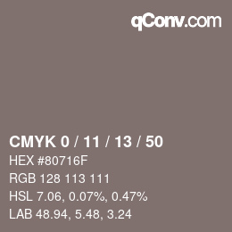 カラーコード: CMYK 0 / 11 / 13 / 50 | qconv.com