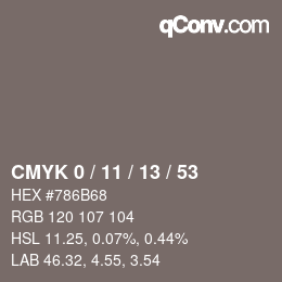 カラーコード: CMYK 0 / 11 / 13 / 53 | qconv.com