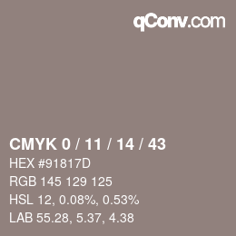 Farbcode: CMYK 0 / 11 / 14 / 43 | qconv.com