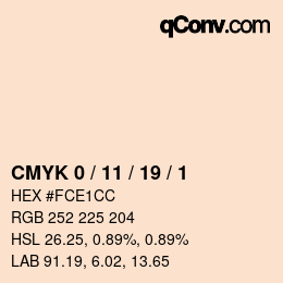 カラーコード: CMYK 0 / 11 / 19 / 1 | qconv.com