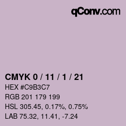 カラーコード: CMYK 0 / 11 / 1 / 21 | qconv.com