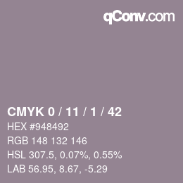 カラーコード: CMYK 0 / 11 / 1 / 42 | qconv.com