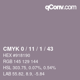 カラーコード: CMYK 0 / 11 / 1 / 43 | qconv.com