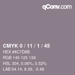 カラーコード: CMYK 0 / 11 / 1 / 45 | qconv.com