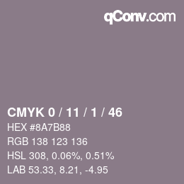 颜色代码: CMYK 0 / 11 / 1 / 46 | qconv.com