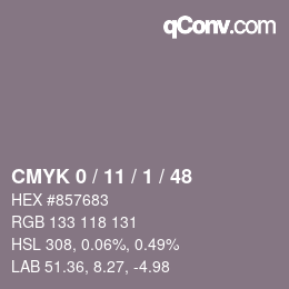 カラーコード: CMYK 0 / 11 / 1 / 48 | qconv.com