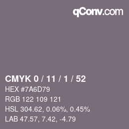 颜色代码: CMYK 0 / 11 / 1 / 52 | qconv.com