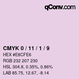 カラーコード: CMYK 0 / 11 / 1 / 9 | qconv.com