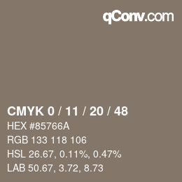 カラーコード: CMYK 0 / 11 / 20 / 48 | qconv.com