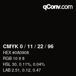 カラーコード: CMYK 0 / 11 / 22 / 96 | qconv.com